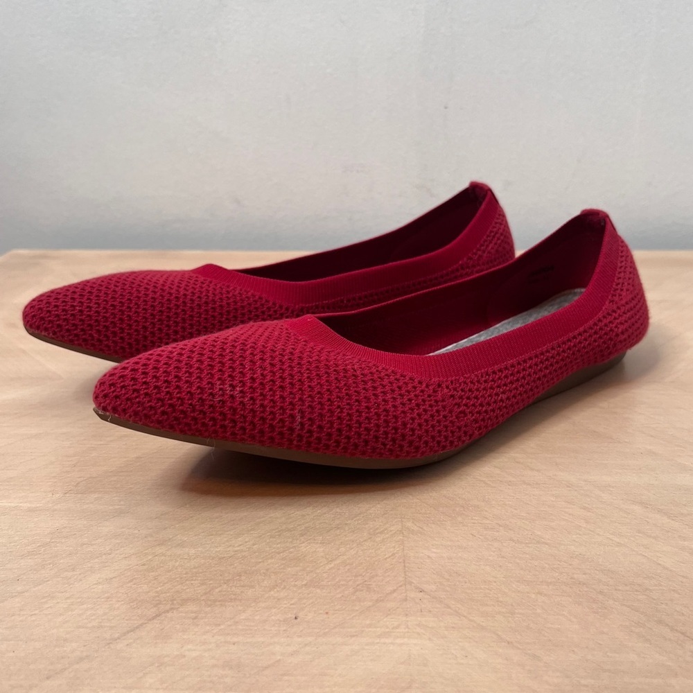 Pointed Toe Knit Ballet Flats Women’s Size 11 Red - Picture 2 of 6